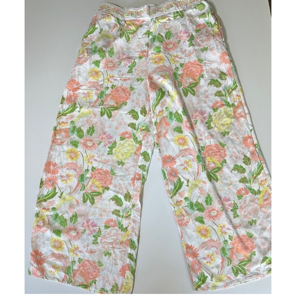 Rose + Olive Resort Floral Wide Leg Pants Medium Tropical Coastal Grandmother - Picture 2 of 10